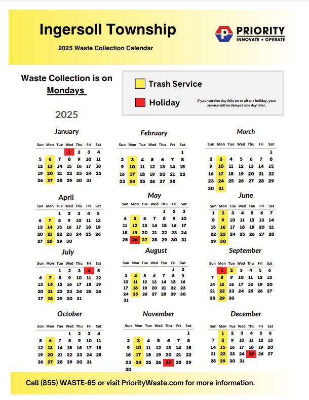 Ingersoll Township Trash Collection Schedule